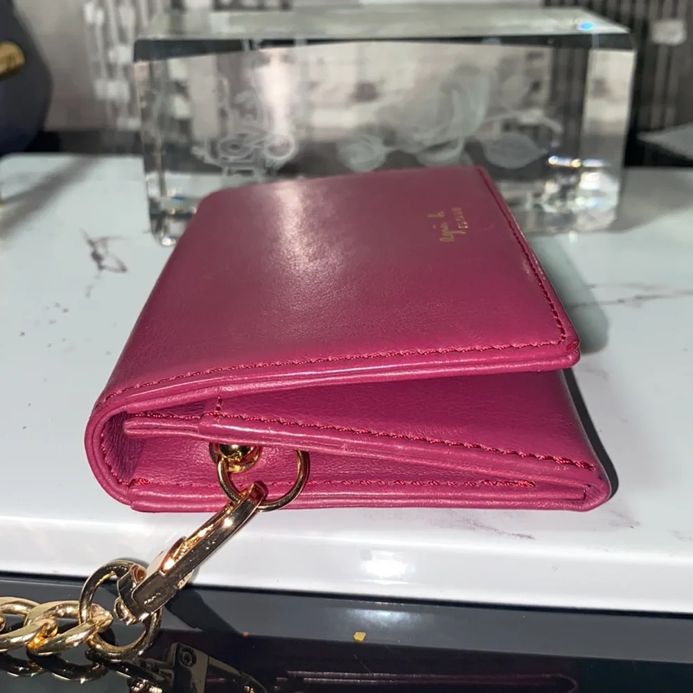 Agnes B. Pink Leather Card Holder with Gold Chain